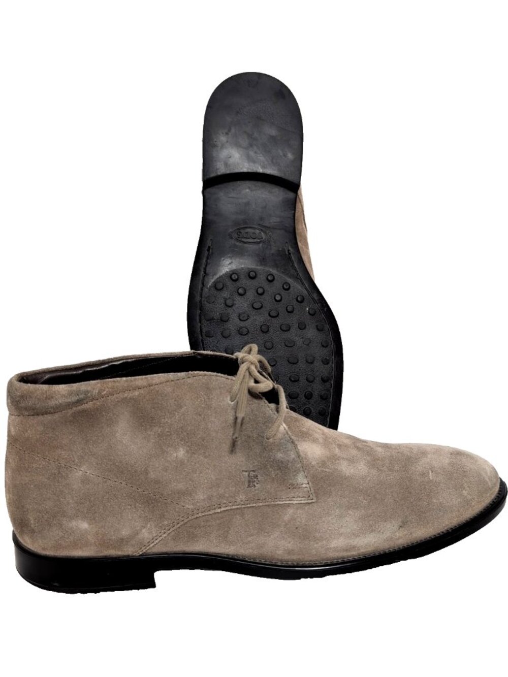 Tod's Men's Suede Desert Boots Tag sz 8.5 (10 US, 43 EU) Taupe Lace-Up Italy VGC